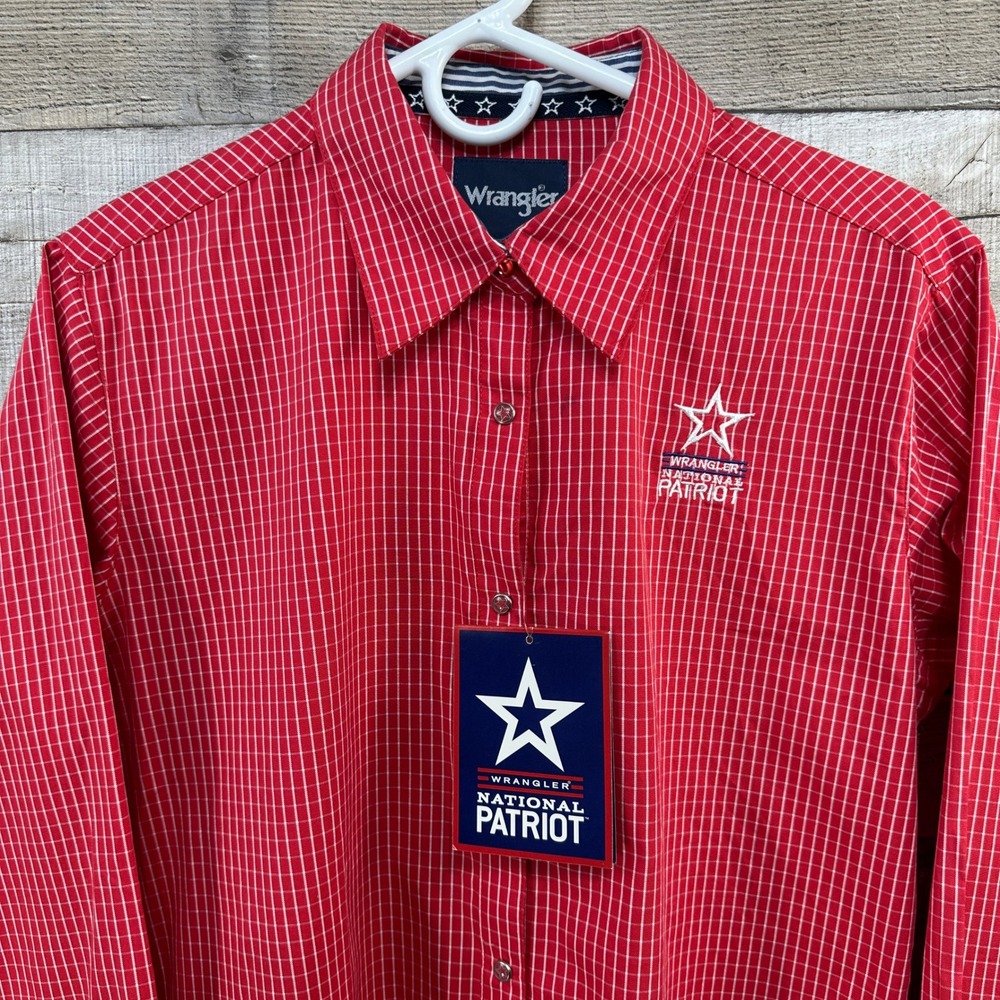 Wrangler NWT National Patriot USA Womens Red‎ White Plaid Western Rodeo Shirt M - Picture 2 of 7